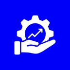 Hand holding gear with growth arrow.